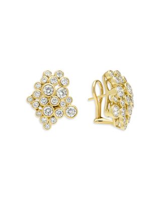 18K Yellow Gold Fizz Diamond Bezel Cluster Statement Earrings