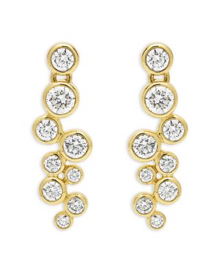 18K Yellow Gold Fizz Diamond Bezel Linear Cluster Drop Earrings
