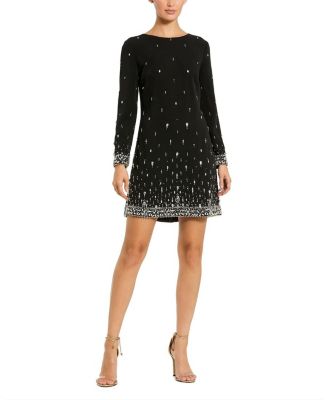 Embellished Crepe Long Sleeve Mini Dress