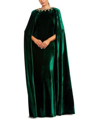  Embellished Velvet Cape Gown