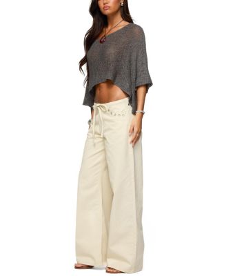Grommet Tie Waist Low Rise Colored Wash Jeans