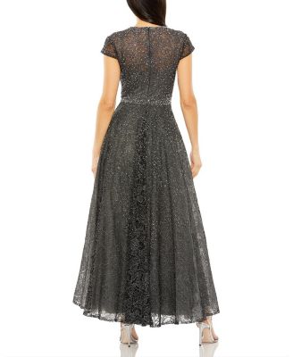 Embellished Cap Sleeve A Line Dress