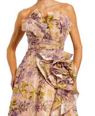  Strapless Floral Jacquard Ballgown