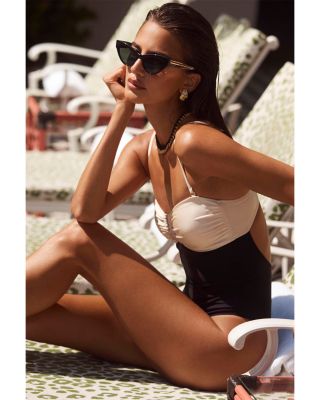 Emilia Solids Color Block Bandeau One Piece Swimsuit