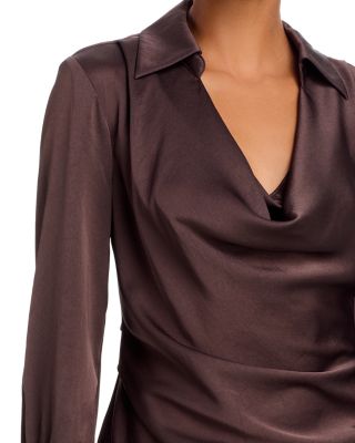 Symone Satin Long Sleeve Cowlneck Top