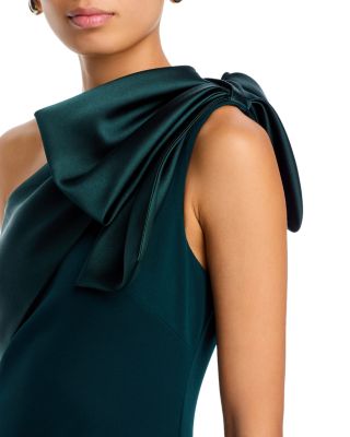 Long Mikado One Shoulder Bow Fit and Flare Gown - Exclusive