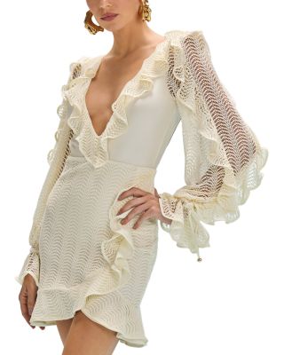 Wave Mesh Long Sleeve Mini Dress