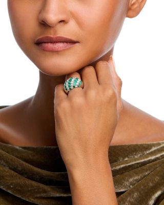 Emerald & Diamond Band Ring in 14K White Gold