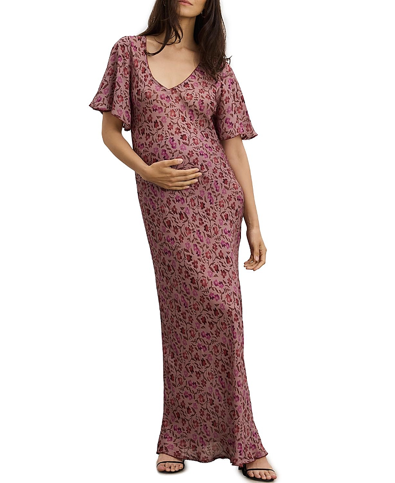 Hatch Collection The Mirabelle Bias Floral Maternity Dress In Purple