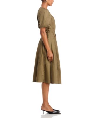 Ruched Puff Sleeve Midi Dress