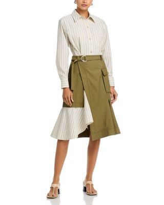 Long Sleeve Combo Shirt Dress with Flounce