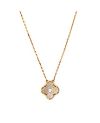 Pre-Owned Van Cleef & Arpels - Vintage Alhambra Pendant Necklace 18K Gold and Gold Mother of Pearl with Diamond, 14.15 - 16.25"