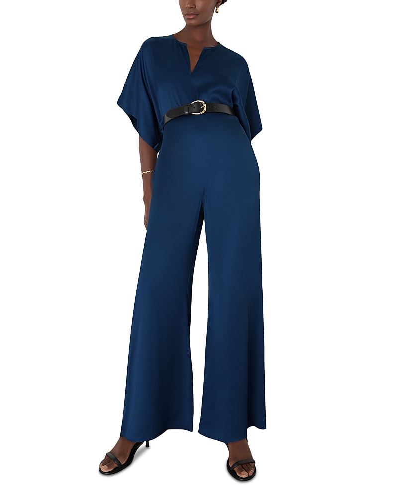 Whistles Satin Short Sleeve Jumpsuit In Blue