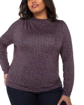 Shirred Long Sleeve Mock Neck Top