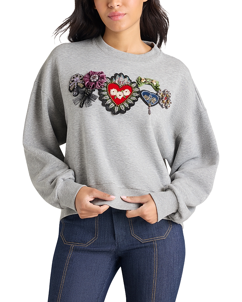 Cinq a Sept Heritage Rose Brandy Beaded Graphic Sweatshirt