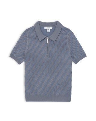 Boys' Short Sleeved 1/4 Zip Sheen Textured Polo - Little Kid, Big Kid