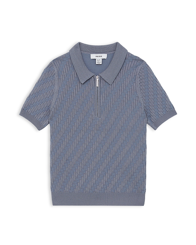 Reiss Boys' Short Sleeved 1/4 Zip Sheen Textured Polo - Little Kid, Big Kid In Gray
