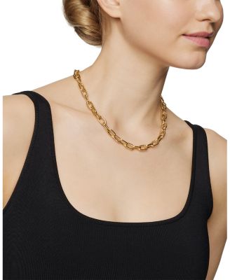 18K Yellow Gold DY Madison&reg; Textured & Polished Link Chain Necklace, 18.25"