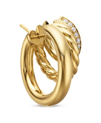 DY Mercer Three Row Huggie Hoop Earrings in 18K Yellow Gold with Pav&eacute; Diamonds 
