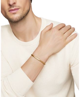 Men's 18K Yellow Gold Spiritual Beads Textured Square Link Bracelet