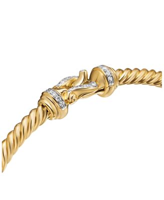 18K Yellow Gold Cable Diamond Buckle Cablespira&reg; Bangle Bracelet, 3.5mm