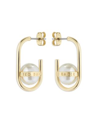 Imitation Pearl Oval Hoop Earrings