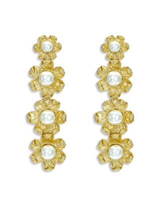 Imitation Pearl Daisy Linear Drop Earrings