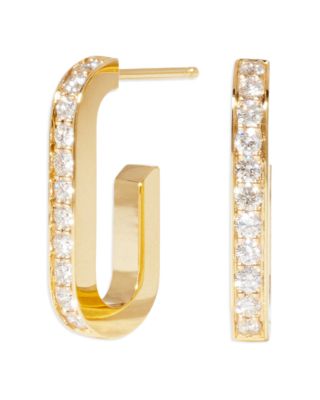 18K Yellow Gold Maillon Diamond Oval Hoop Earrings