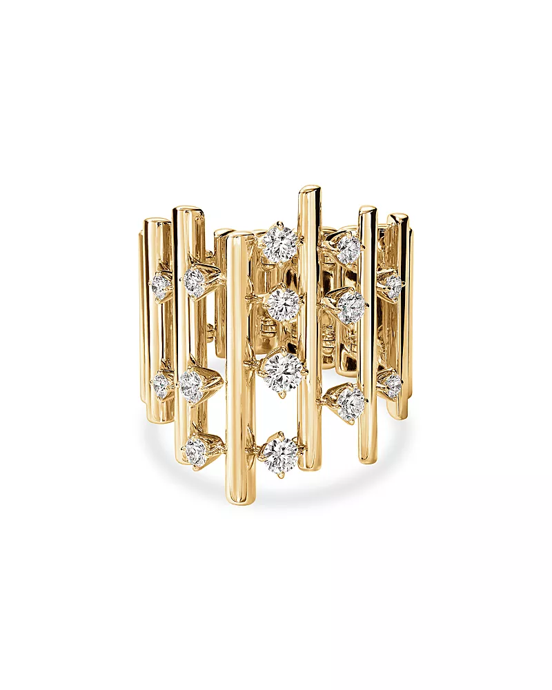 Hearts On Fire 18K Yellow Gold Barre Diamond Multirow Statement Ring