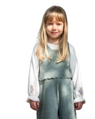  Girls' Jersey Top with Embroidered Floral Sleeves - Baby
