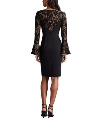 Lou Embroidered Crepe Bell Sleeve Dress
