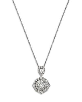Certified Diamond Halo Pendant Necklace in 18K White Gold, 1.15 tcw
