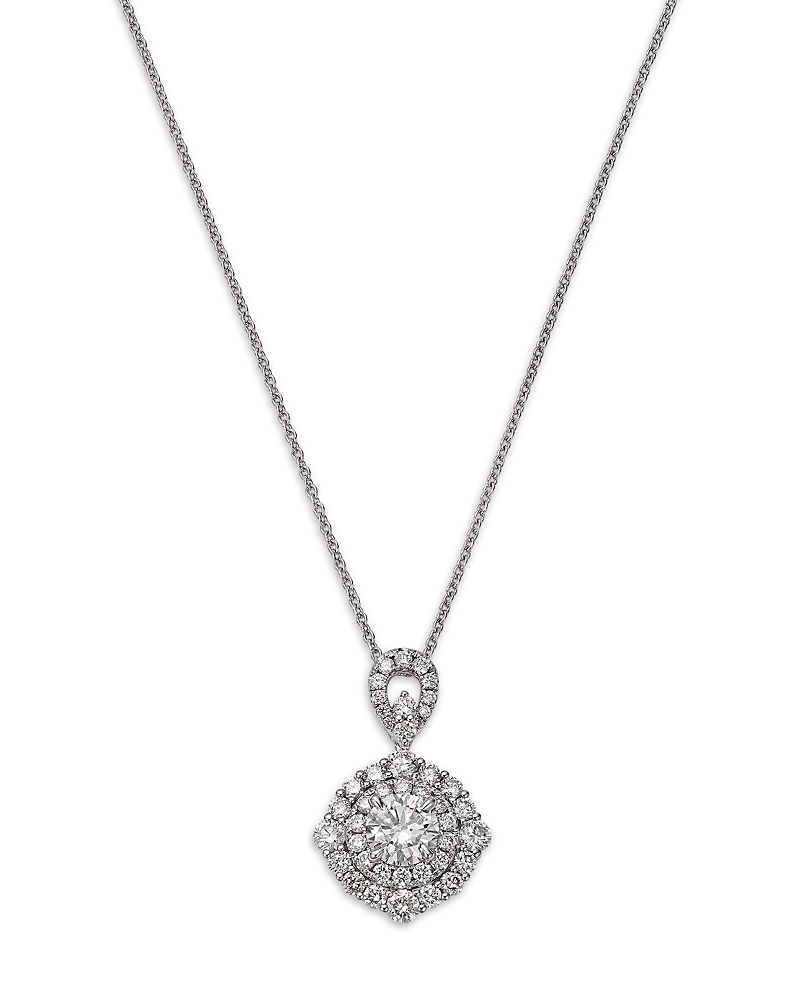 Bloomingdale's Fine Collection Certified Diamond Halo Pendant Necklace In 18k White Gold, 1.15 Tcw In Metallic