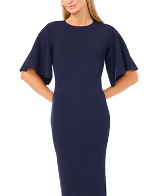 Flare Sleeve Crew Neck Midi Dress