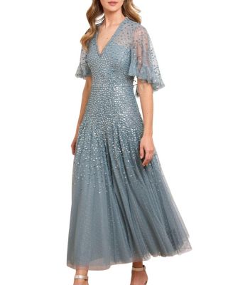 Dappled Sequin Cape Ankle Gown