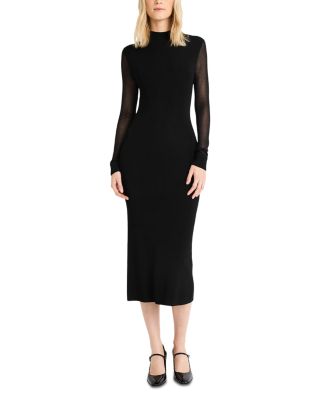 Long Sleeve Mock Neck Sheath Midi Dress