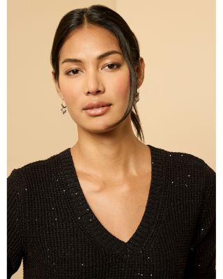 Shimmer Waffle V Neck Sweater