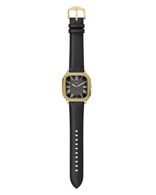 Crosby Three-Hand Black Leather Watch, 42mm x 30mm