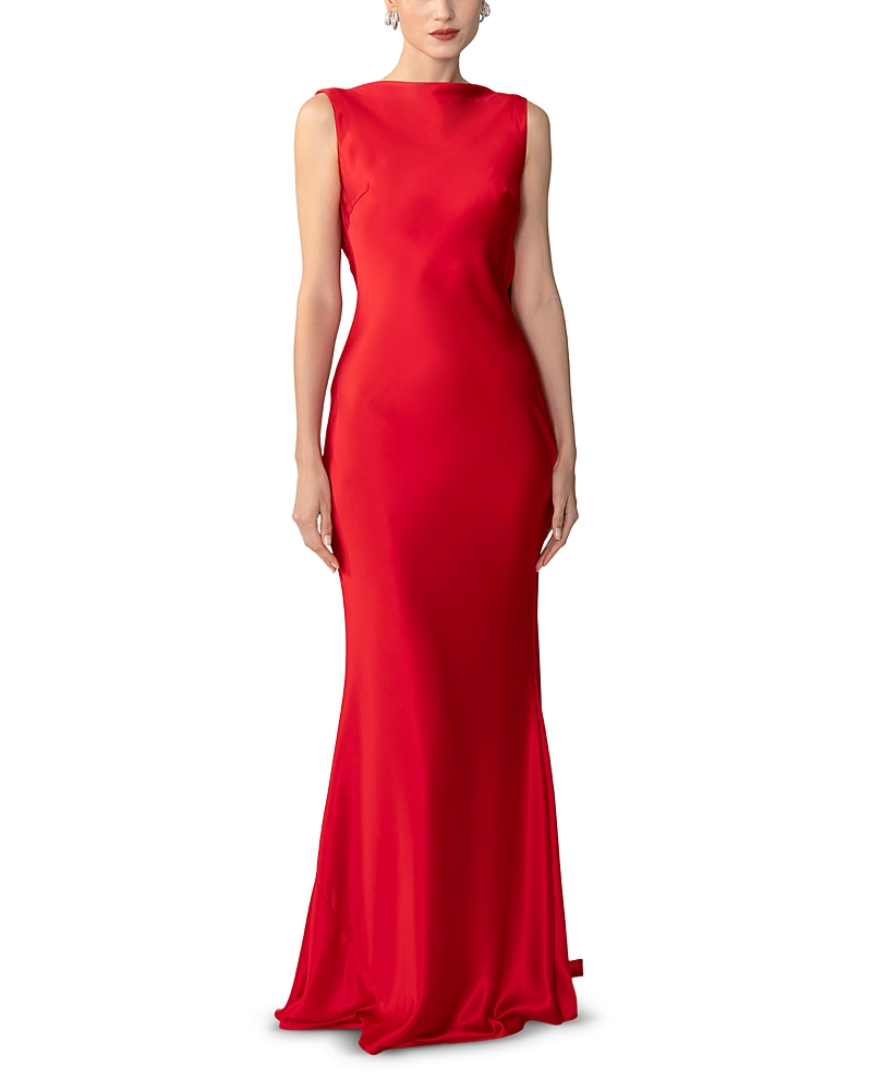 Sau Lee Calli Satin Backless Gown In Red