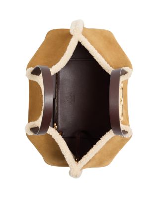 Medium VLogo Suede and Shearling Shopping Tote Bag