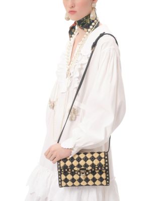 Rockstud Raffia-Effect Shoulder Bag