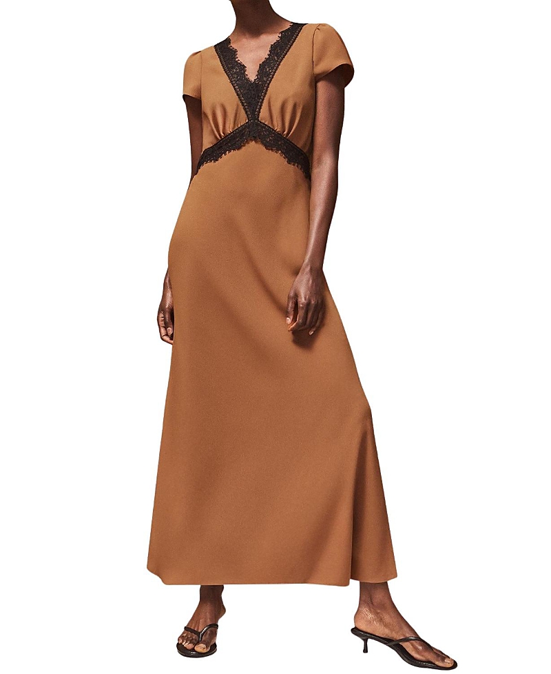 Ro&zo Ro & Zo Lace Trim Maxi Dress In Brown