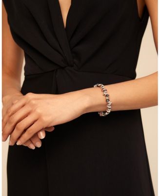 Sterling Silver-Plated Beaded Bracelet with Leather