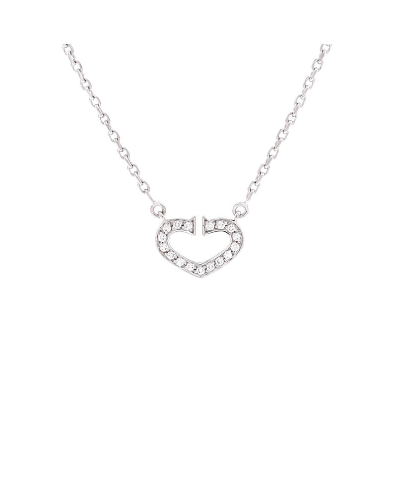 PRE-OWNED CARTIER Pre-owned Cartier C Heart De Cartier Pendant Necklace 18k White Gold With Pave Diamonds, 15.5"