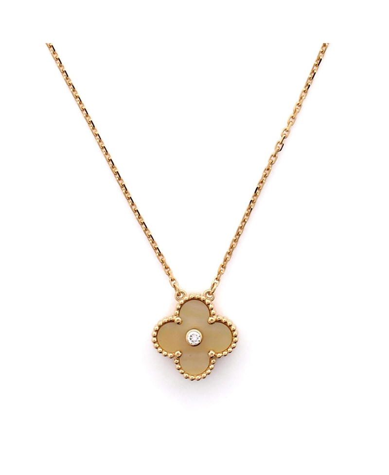 PRE-OWNED VAN CLEEF & ARPELS Pre-owned  Van Cleef & Arpels Vintage Alhambra Pendant Necklace 18k Gold And Gold Mother Of Pearl Wit