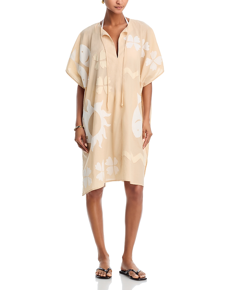 Echo Sunup Applique Caftan Swim Cover-up In White
