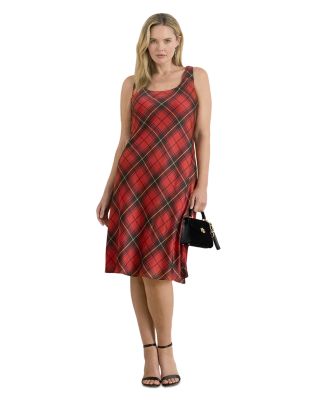 Plaid Satin Sleeveless Cocktail Dress