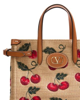 Antibes Small Cherryfic VLogo Raffia Shopping Tote Bag
