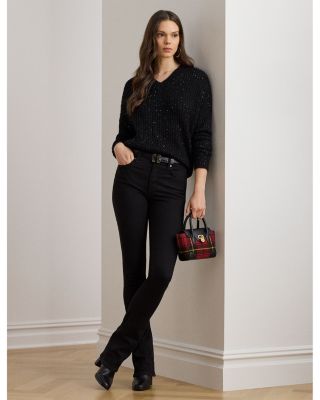 Sequined Rib-Knit V-Neck Sweater