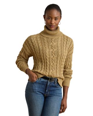 Metallic Cable-Knit Turtleneck Sweater	